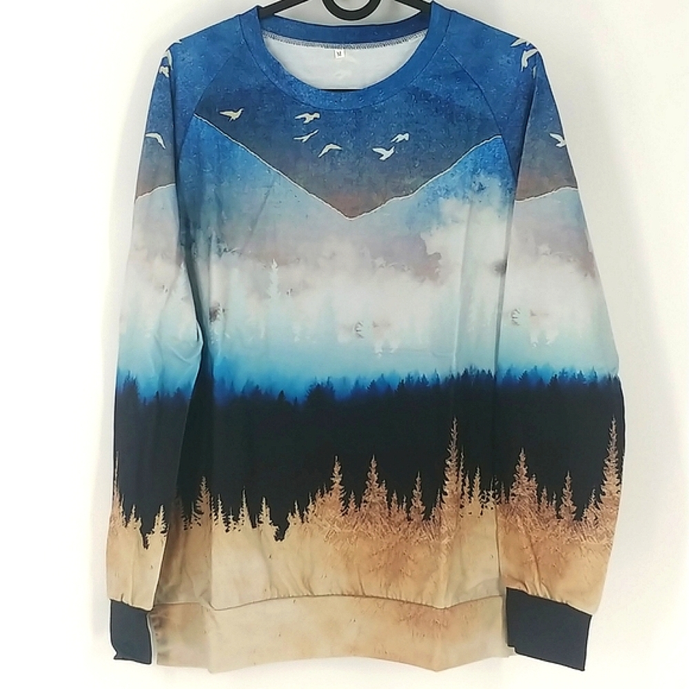 Knoeasy Gray & Navy Mountain Landscape Sweater Size Medium